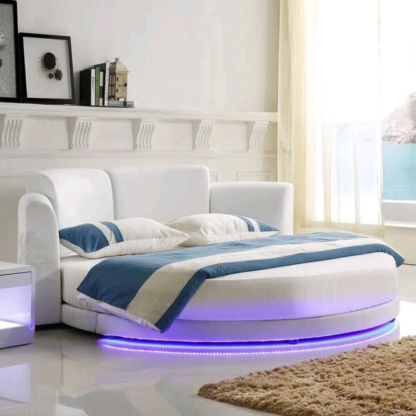 Upholstered bed with led light